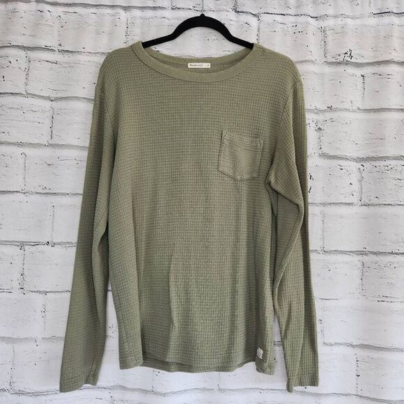 Marine Layer Mens Olive Green Waffle-Knit Crewneck Long Sleeve Shirt Size Medium - Picture 1 of 13